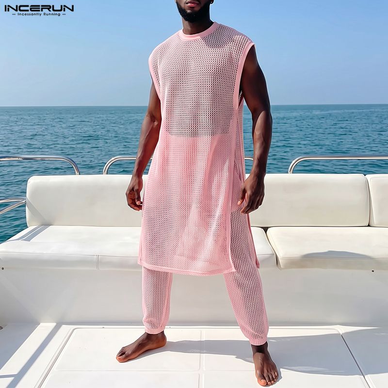 Mens Fashion Vest - Conjuntos Masculinos INCERUN: Colete Transparente de