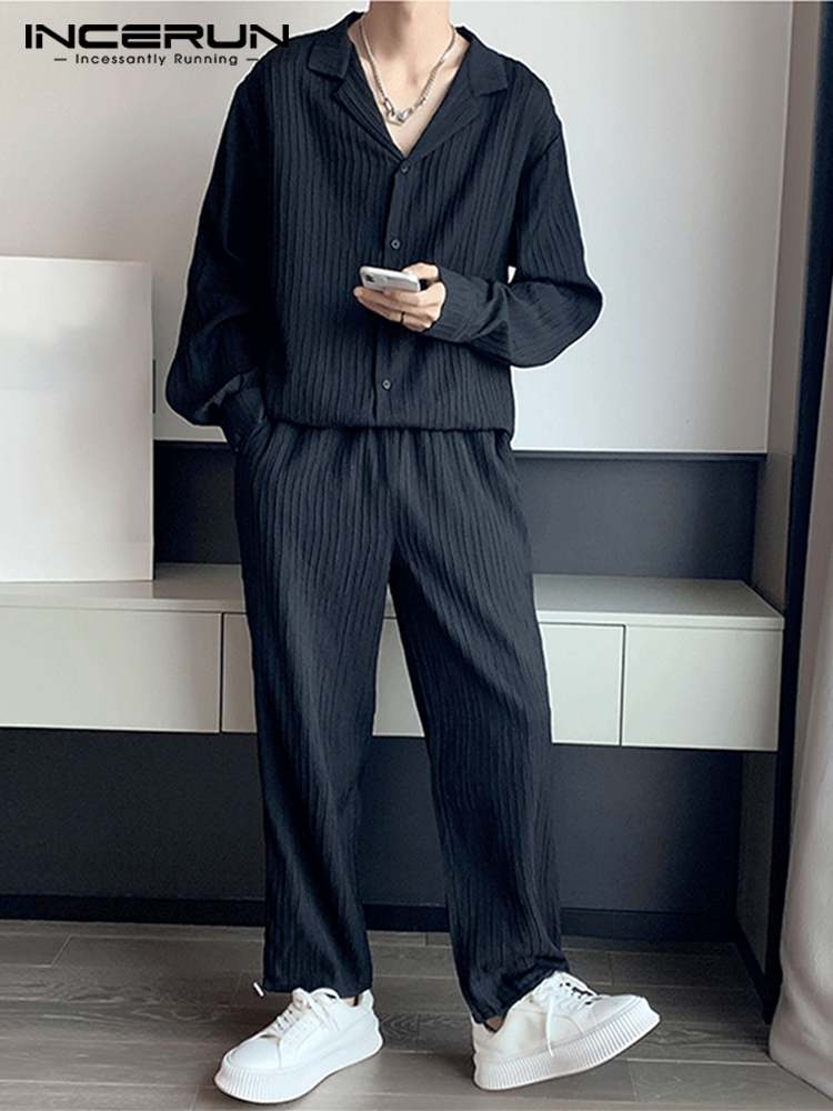 Mens Fashion In 40S - INCERUN-conjuntos masculinos de camisas e calças