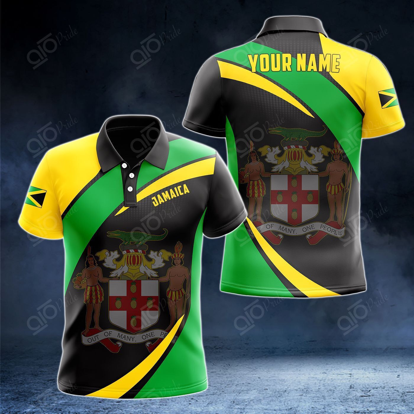 Men'S Fashion Names - Camisa Polo Gráfica com Bandeira da