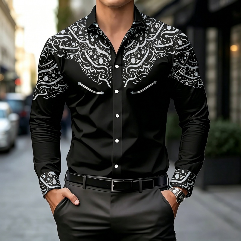 Camisa com Estampa em Preto e  - Mens Fashion Summer avaliação e preço